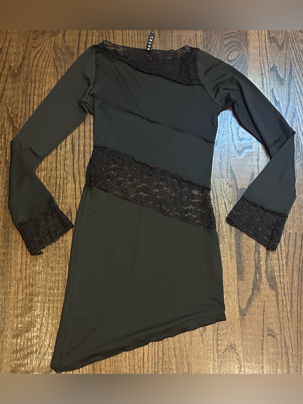 Motel Rocks Black Long-Sleeve Lace Inset Dress
